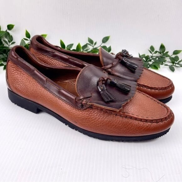 Allen Edmonds Two Tone Nashua Light & Dark Brown Leather Tassel Loafers 11.5 - Picture 1 of 9